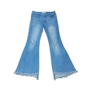 A2 Jeans Flared Fringe Distressed Blue Denim Jeans Women's Medium Wash